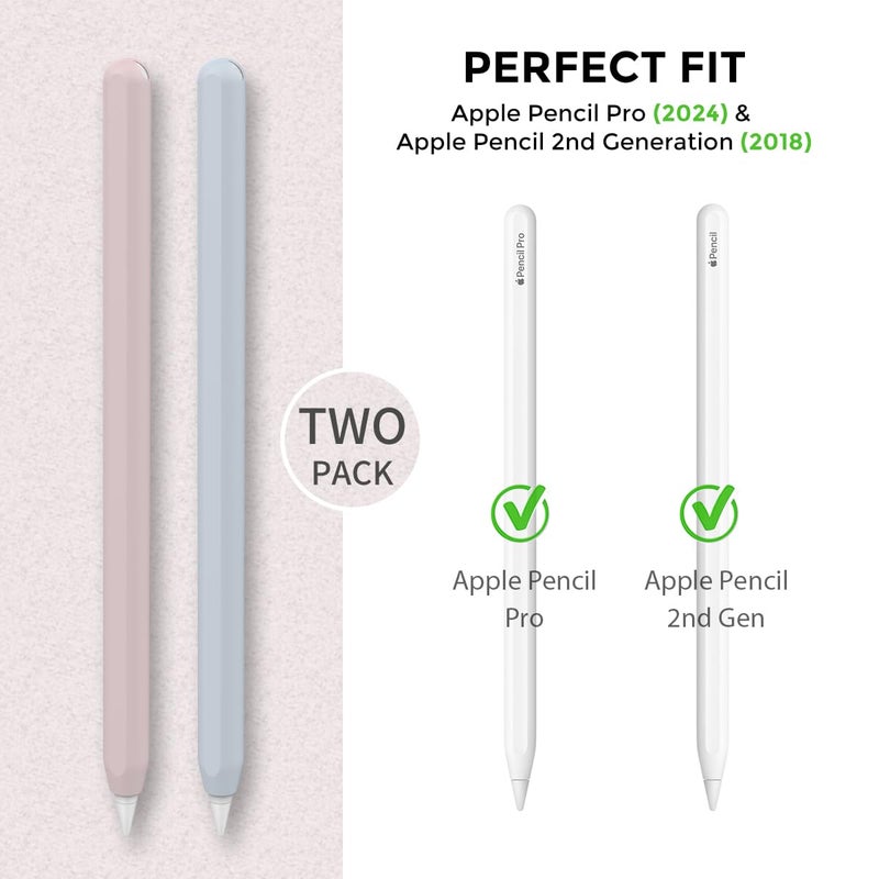 AhaStyle Silicone Case for Apple Pencil 2nd Generation & Apple Pencil Pro (2024) Sleeve Skin Ultra Thin Apple Pencil Protective Cover Compatible with Magnetic Charging and Double Tap (Blue, Pink) - Image 2